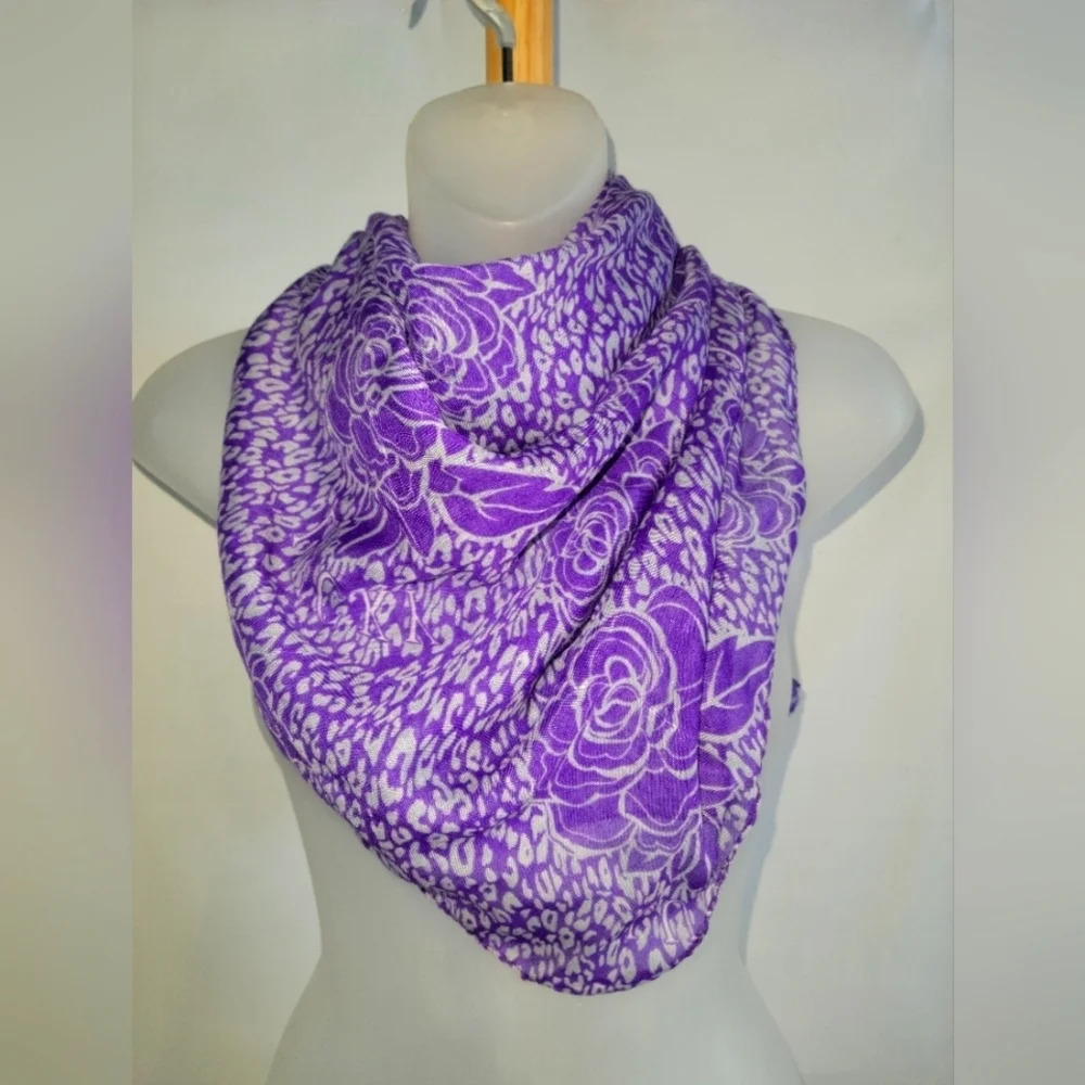 Vintage Purple Flower Lucky Scarf Handkerchief